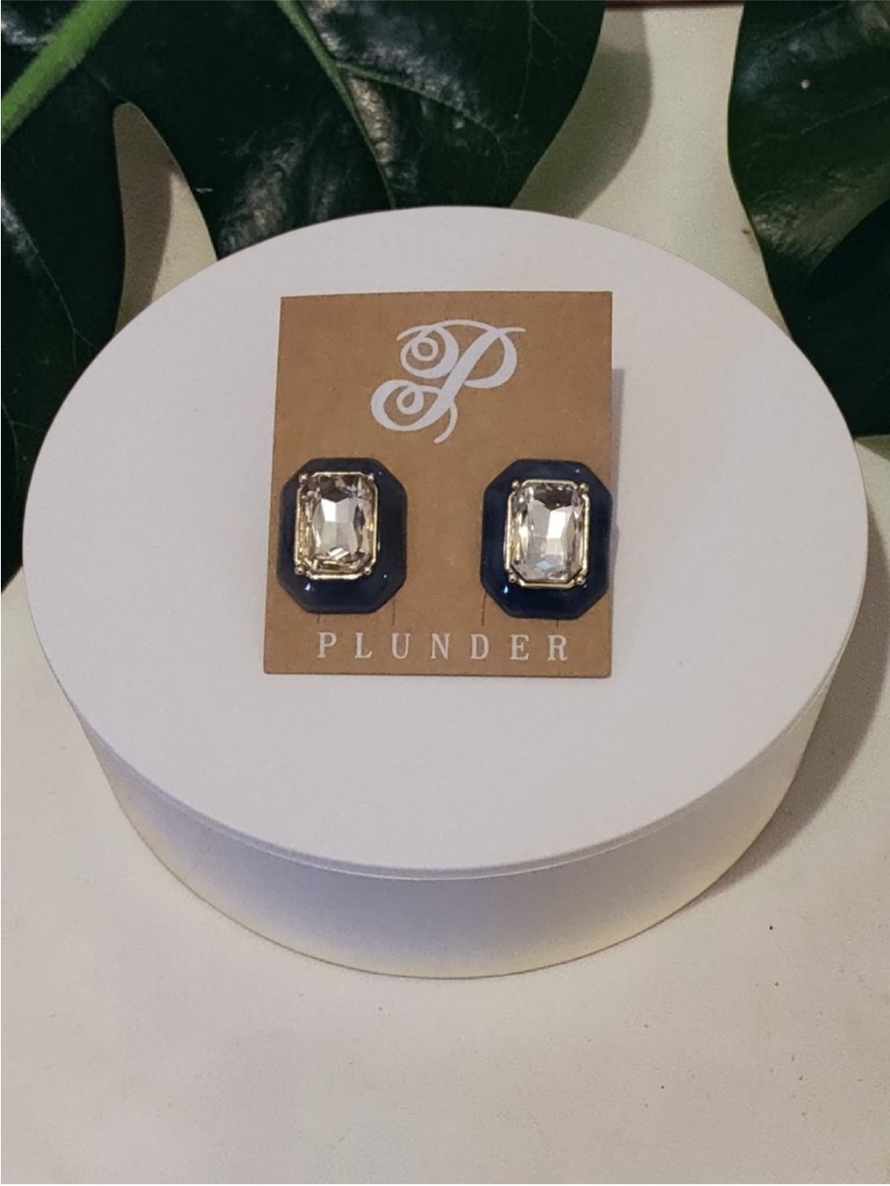 Plunder Navy Enamel and Clear Crystal Octagon Studs
